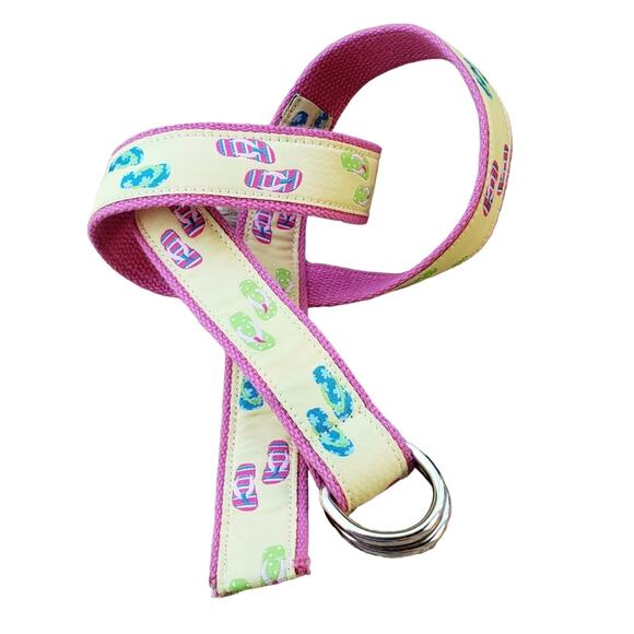 Flip Flop Hot Pink Canvas & Yellow Flip Flop Ribbon D-Ring Belt XL - Picture 1 of 6
